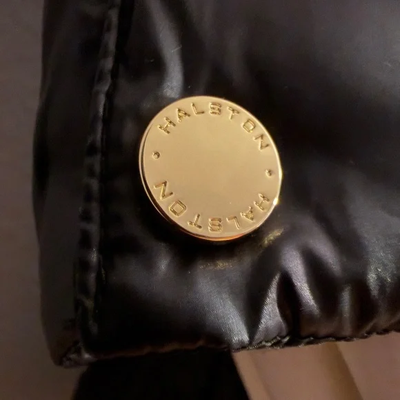 NWT‎ H by HALSTON Black Quilted Puffer Coat Asymmetric Oversized Faux Fur Collar - Picture 14 of 17